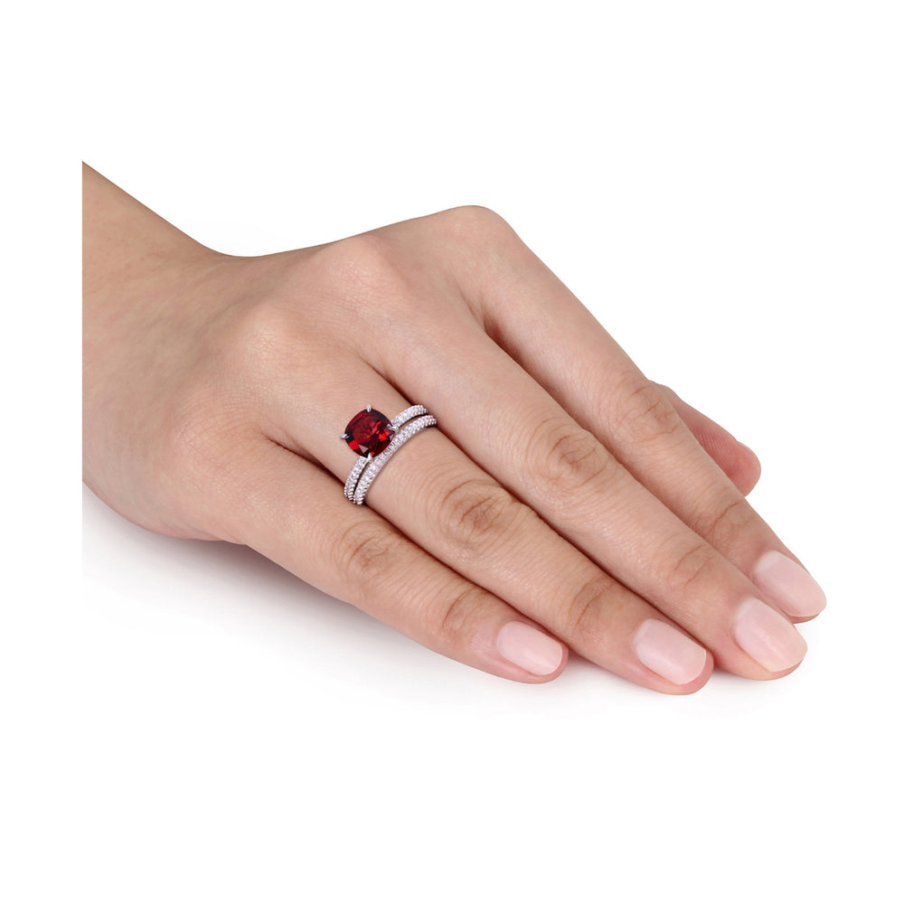 3.00 Carat (ctw) Garnet Engagement Wedding Ring Set in 14K White Gold with Diamonds Image 2