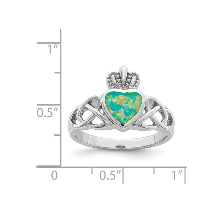 Lab-Created Opal Heart Celtic Knot Ring in Sterling Silver Image 3