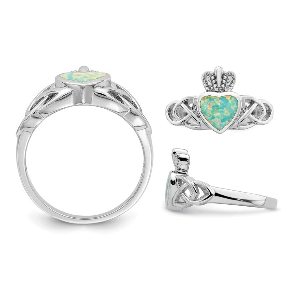 Lab-Created Opal Heart Celtic Knot Ring in Sterling Silver Image 4