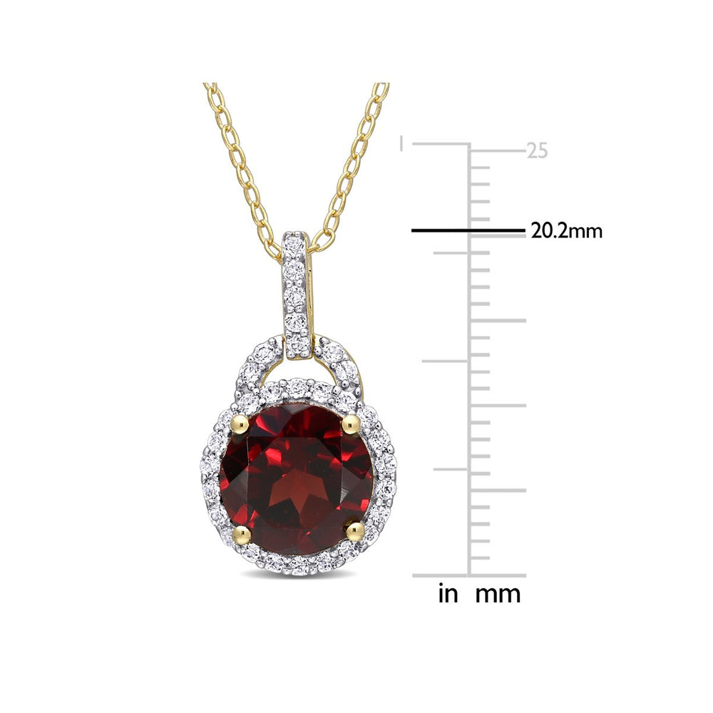 3.00 Carat (ctw) Garnet Halo Pendant Necklace in Yellow Plated Sterling Silver with Chain Image 2