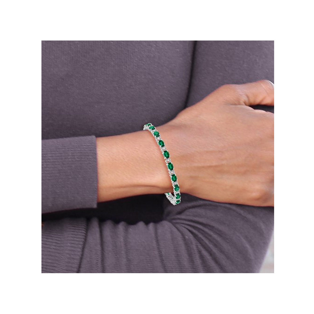 10.50 Carat (ctw) Lab Created Emerald Bracelet in 14K White Gold with Diamonds Image 4