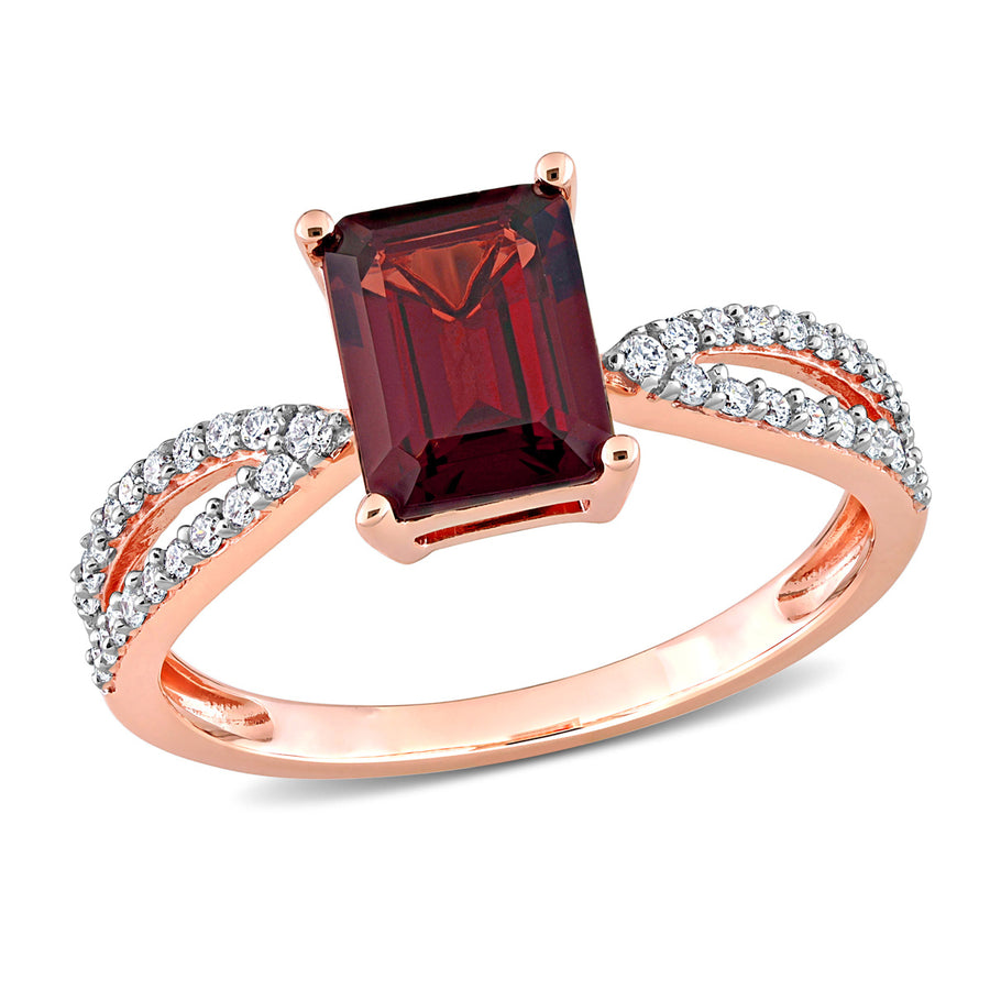 2.13 Carat (ctw) Octagon Garnet Ring in 14K Rose Pink Gold with Diamonds Image 1