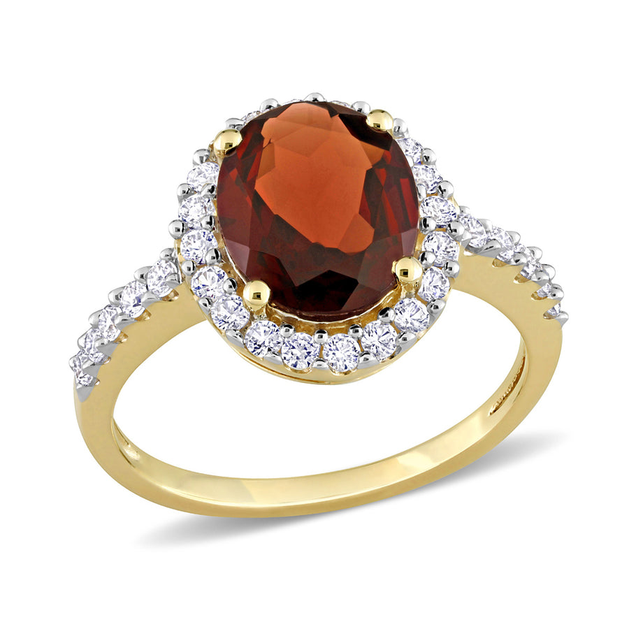 3.00 Carat (ctw) Garnet Halo Ring in 10K Yellow Gold with Lab-Created White Sapphires Image 1