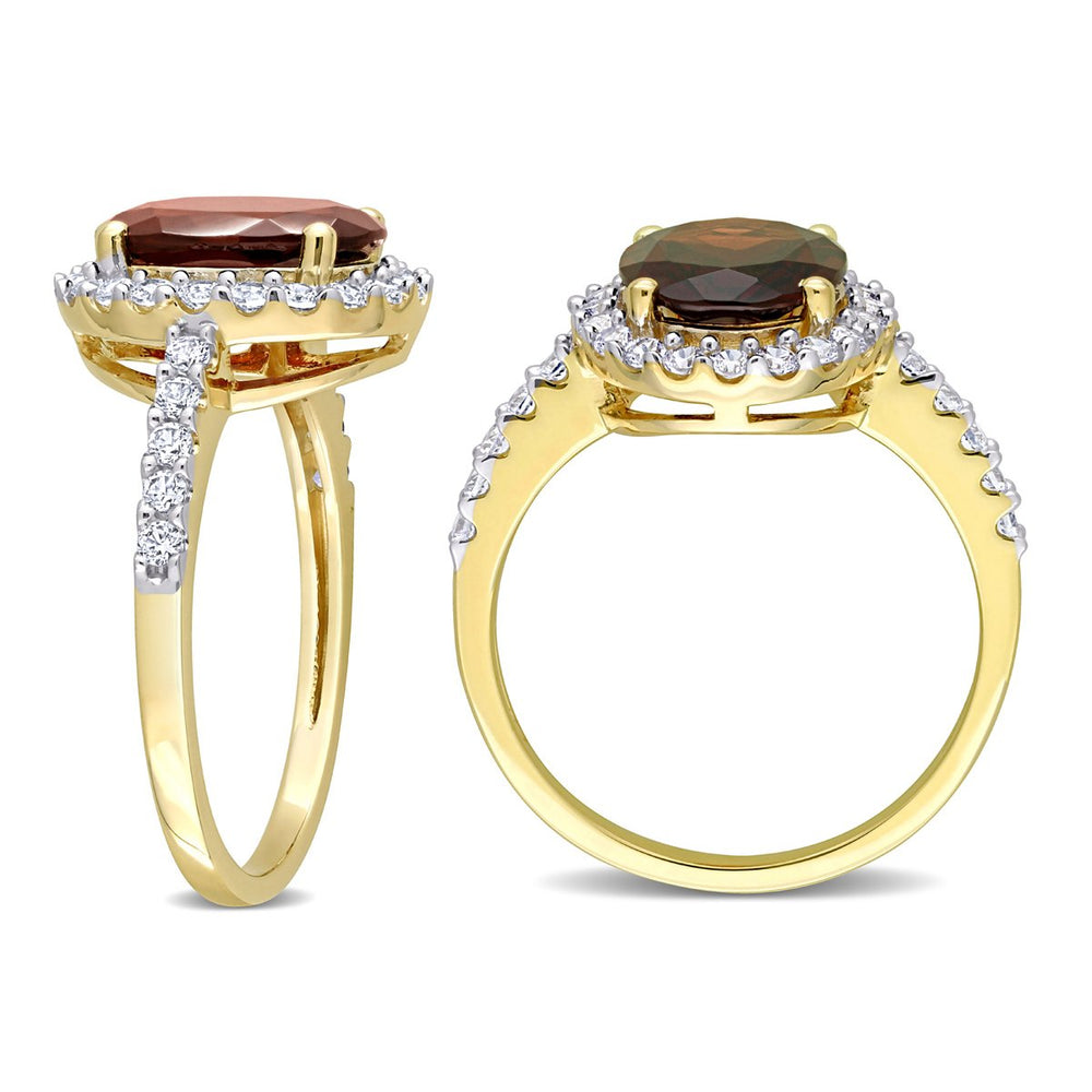 3.00 Carat (ctw) Garnet Halo Ring in 10K Yellow Gold with Lab-Created White Sapphires Image 2
