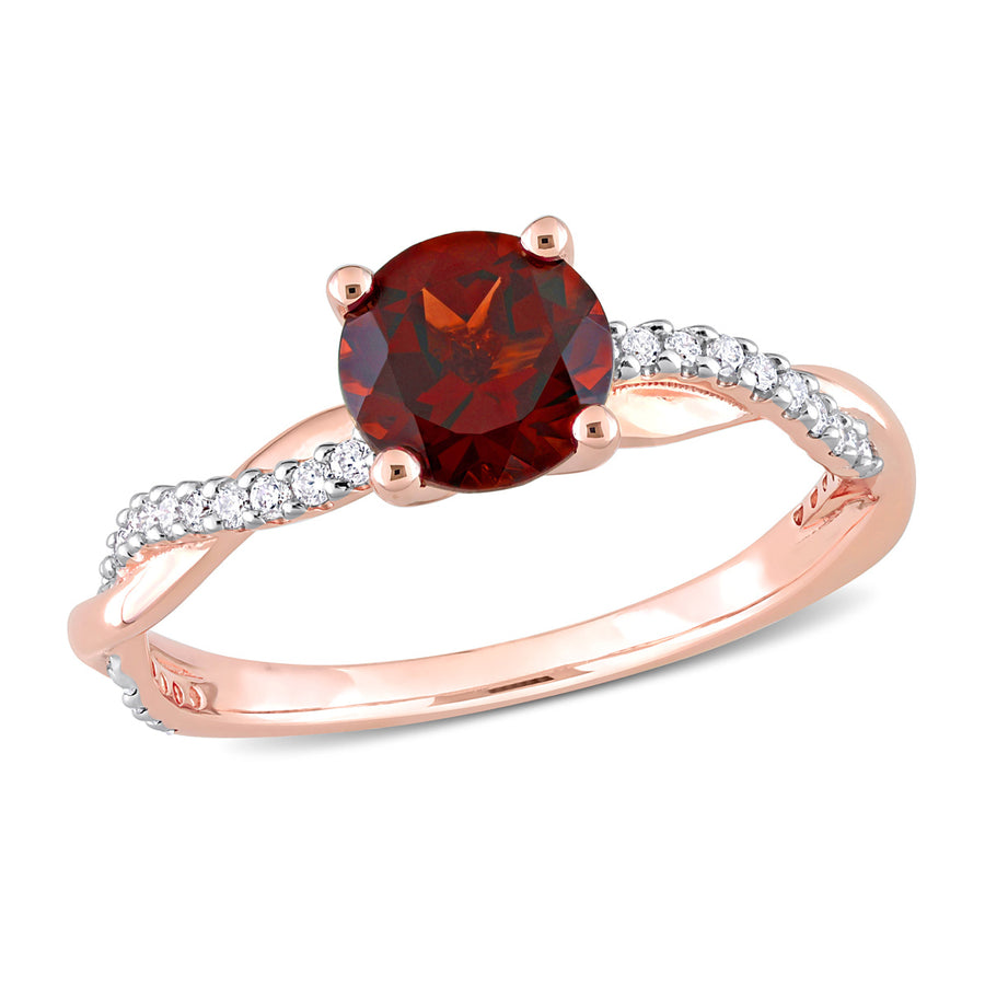 1.30 Carat (ctw) Round-Cut Garnet Ring in 14K Rose Pink Gold with Diamonds Image 1
