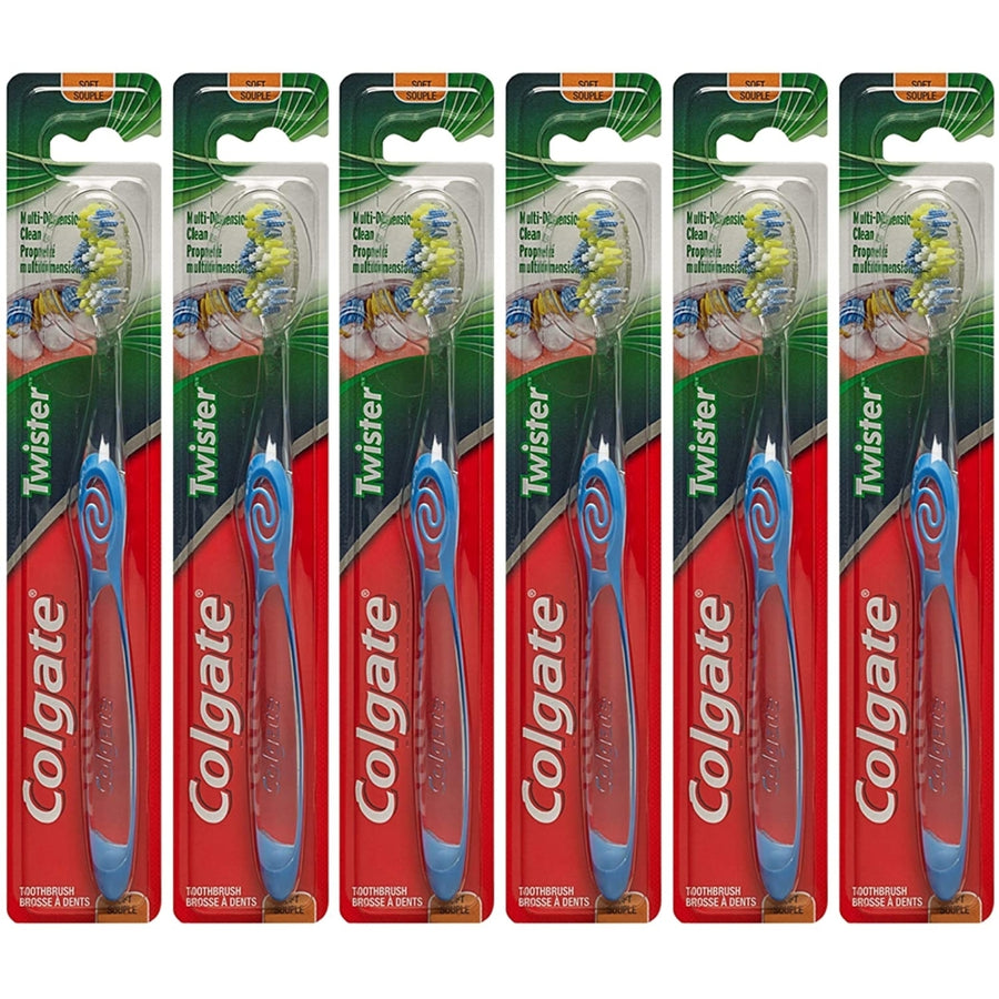 (6 Pack) Colgate Twister Soft Toothbrush with Tongue Cleaner Image 1