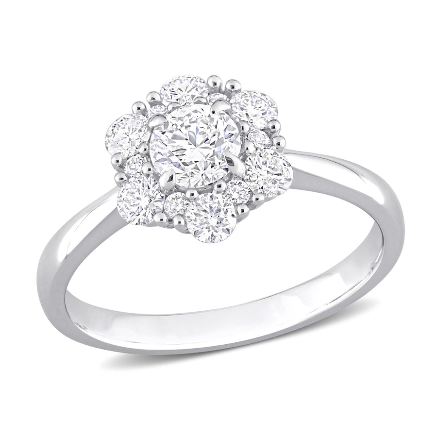 1.00 Carat (ctw G-HI1-I2) Diamond Cluster Engagement Ring in 14K White Gold Image 1