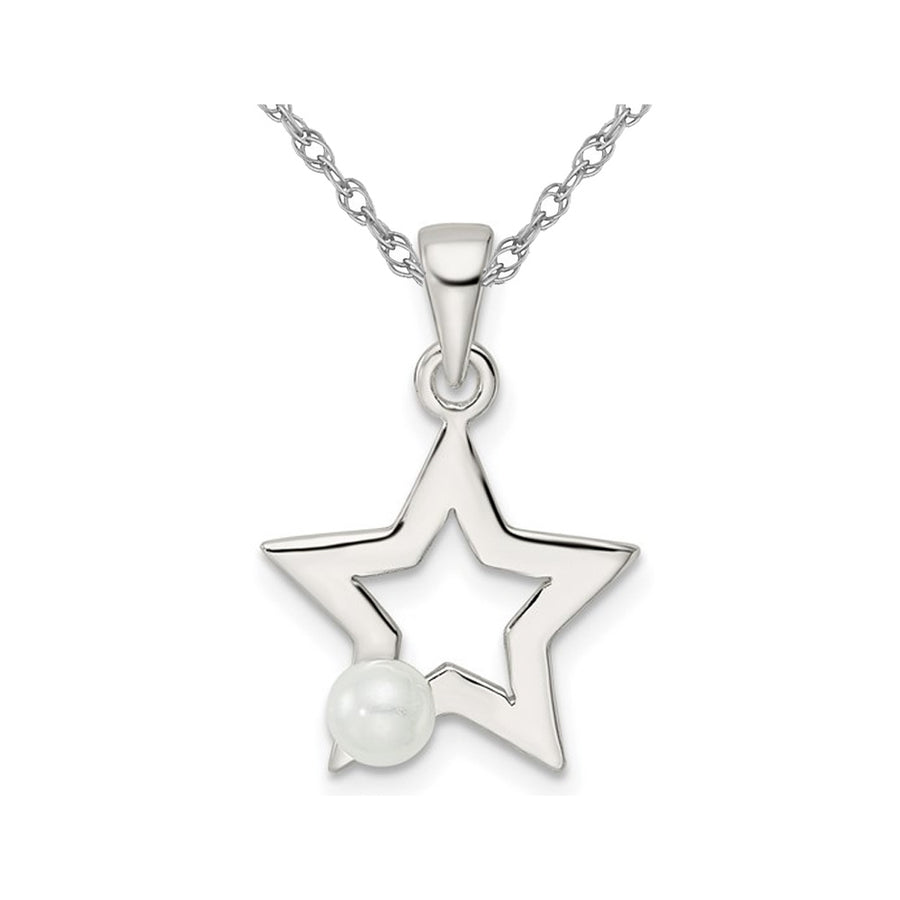 Sterling Silver Star Charm Pendant Necklace with Simulated Pearl and Chain Image 1