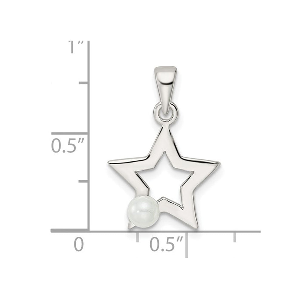 Sterling Silver Star Charm Pendant Necklace with Simulated Pearl and Chain Image 2