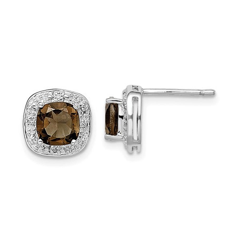1.62Carat (ctw) Smoky Quartz Earrings in Sterling Silver with Accent Diamonds Image 1