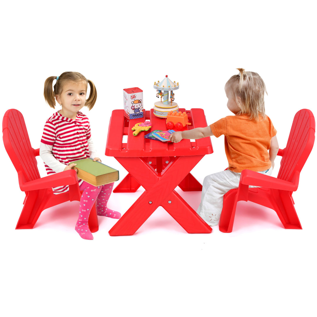 Plastic Children Kids Table and Chair Set 3-Piece Play Furniture In/Outdoor Red Image 6