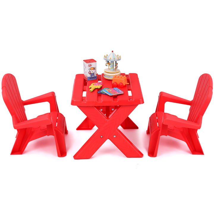 Plastic Children Kids Table and Chair Set 3-Piece Play Furniture In/Outdoor Red Image 7