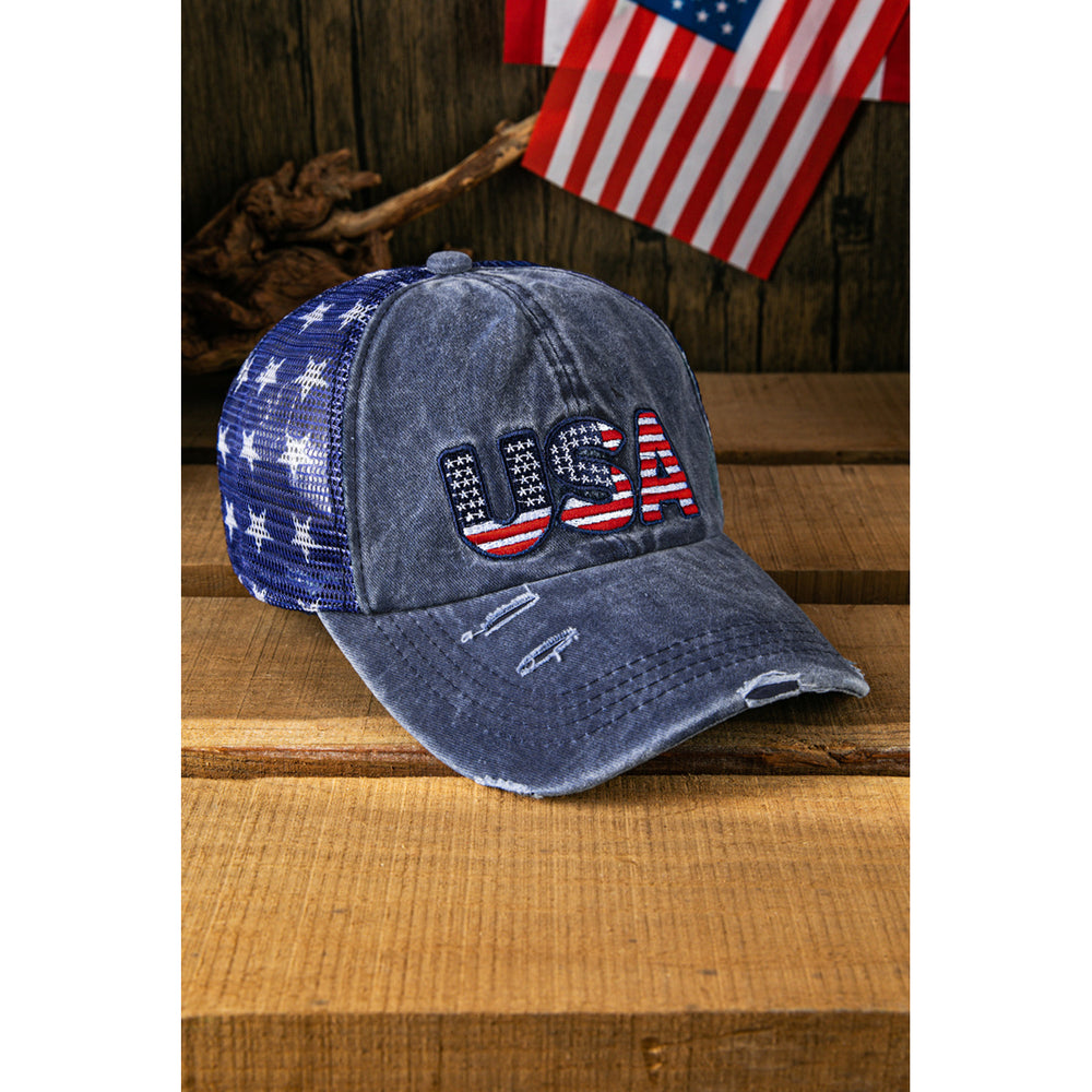 Blue USA Embroidered Mesh Cap Embroidered Baseball Image 2