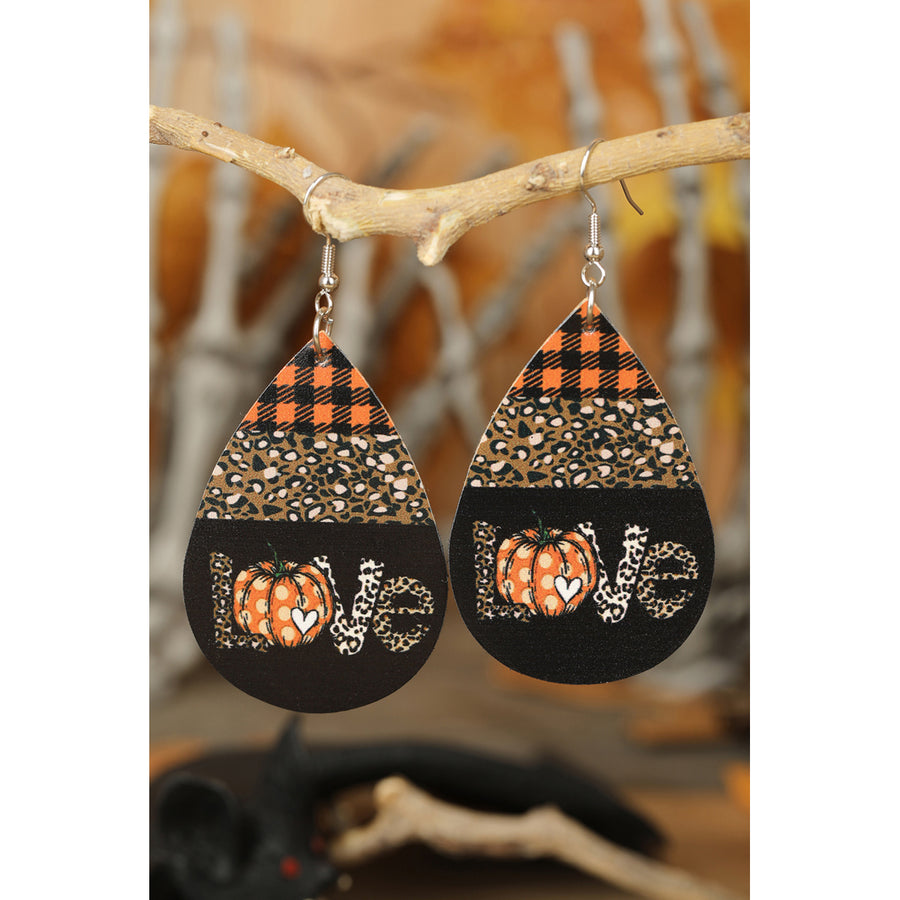 Black Halloween Pumpkin Pu Leather Earrings Image 1