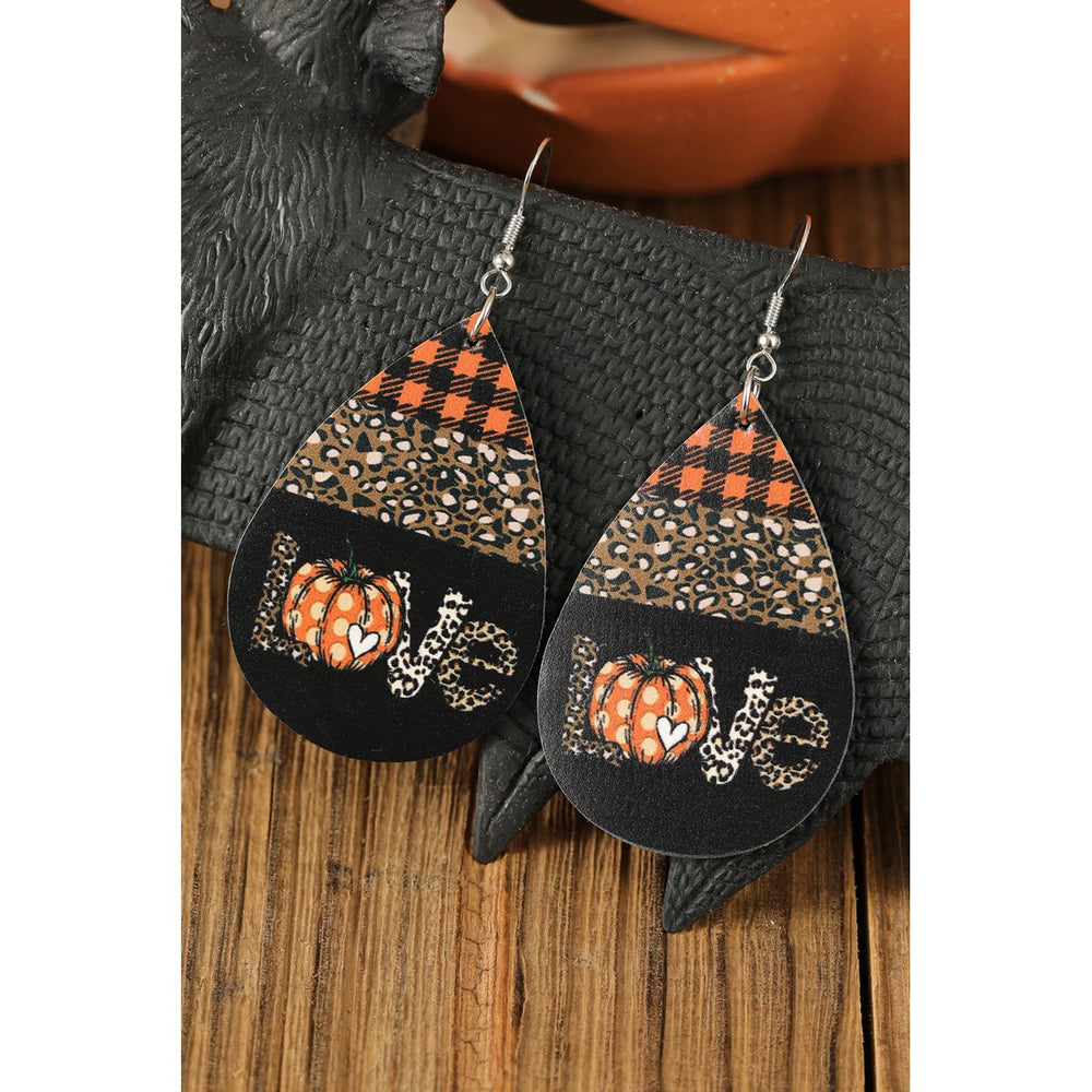 Black Halloween Pumpkin Pu Leather Earrings Image 2