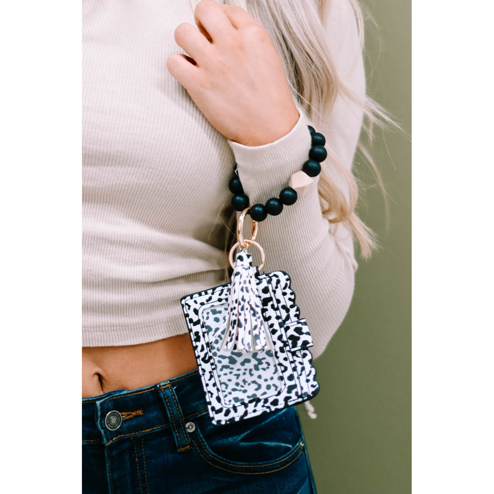 Black Silicone Bead Bracelet Key Buckle Leopard Card Holder Image 2