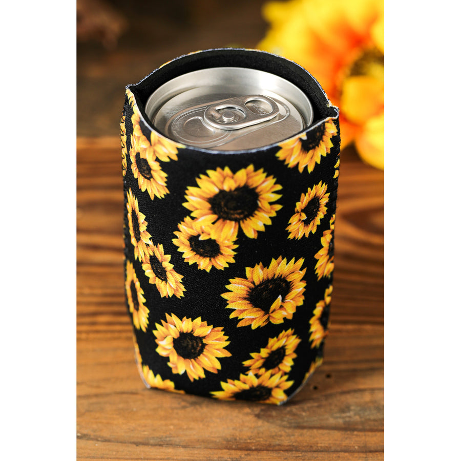 Black 330ML Sunflower Print Can Cup Cover Image 1