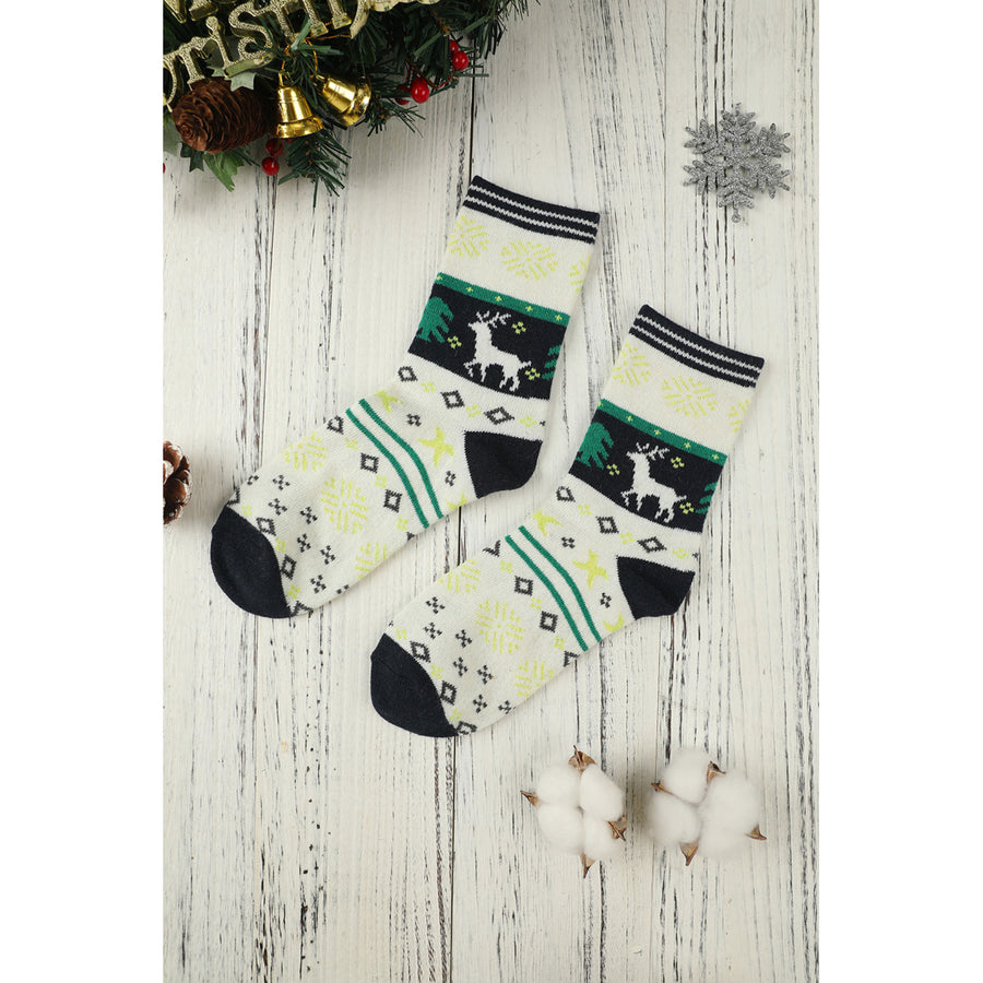 Womens Multicolor 5 Pairs Christmas Reindeer Snowflake Pattern Socks Image 1
