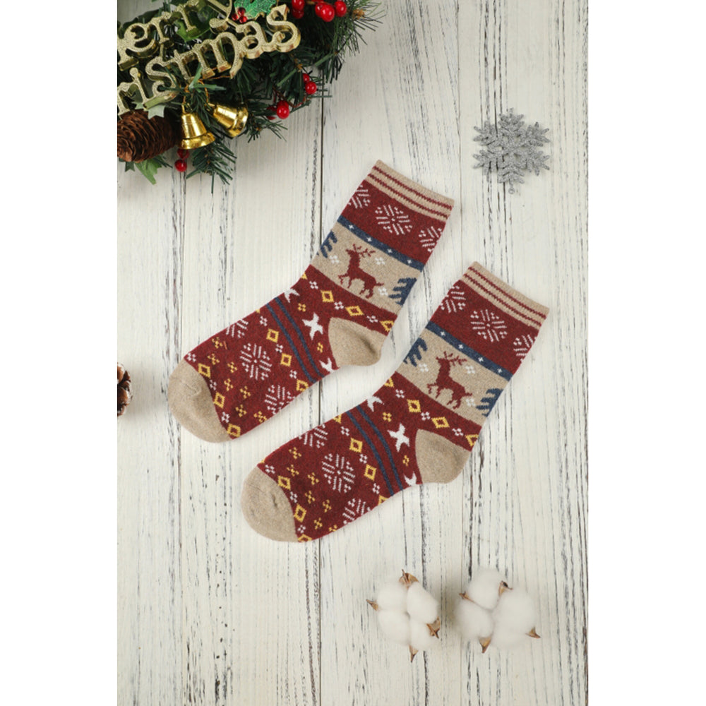 Womens Multicolor 5 Pairs Christmas Reindeer Snowflake Pattern Socks Image 2