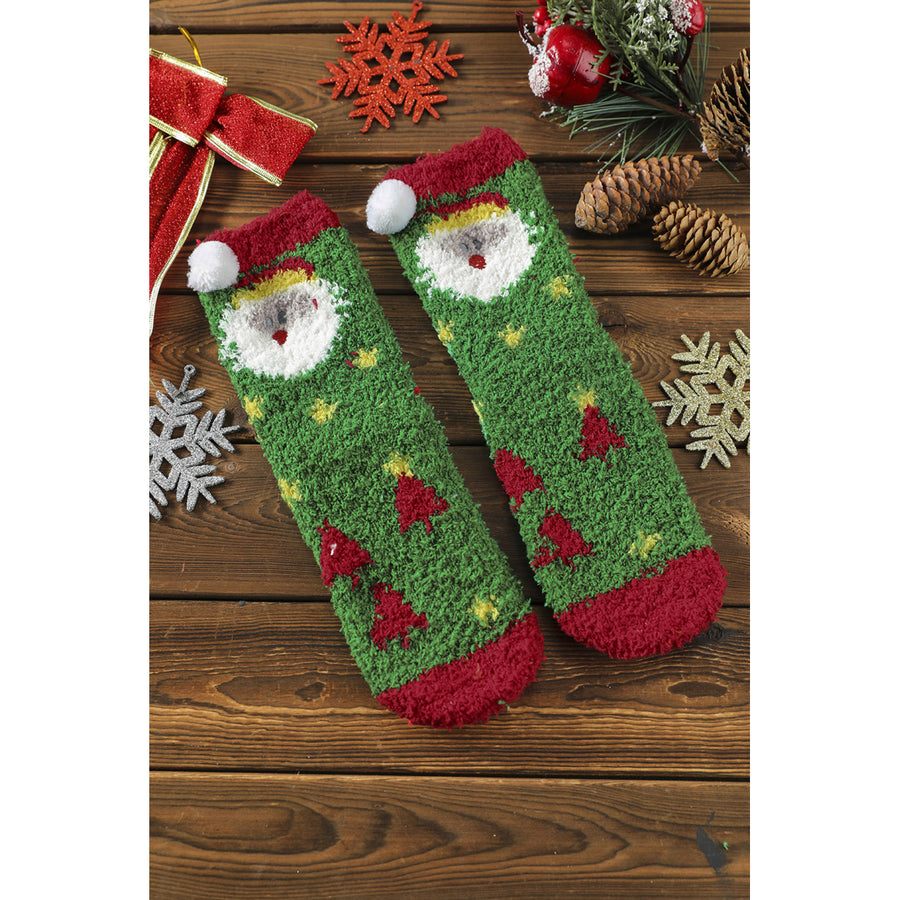 Womens Green Christmas Santa Claus Sherpa Socks Image 1