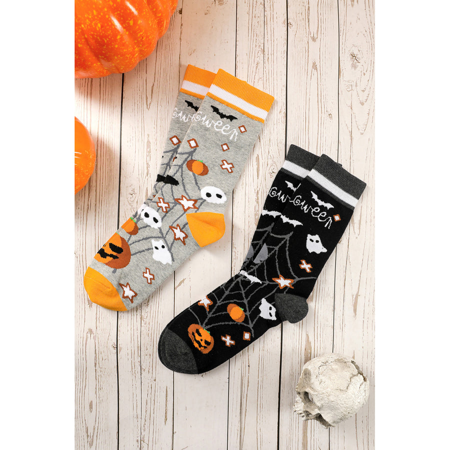 Womens Gray Halloween Pumpkin Spider Web Socks Image 1
