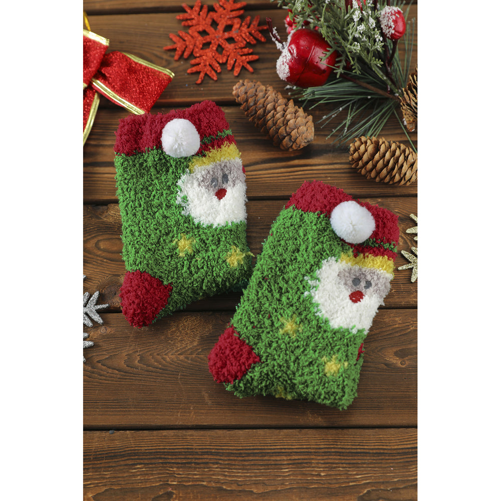 Womens Green Christmas Santa Claus Sherpa Socks Image 2