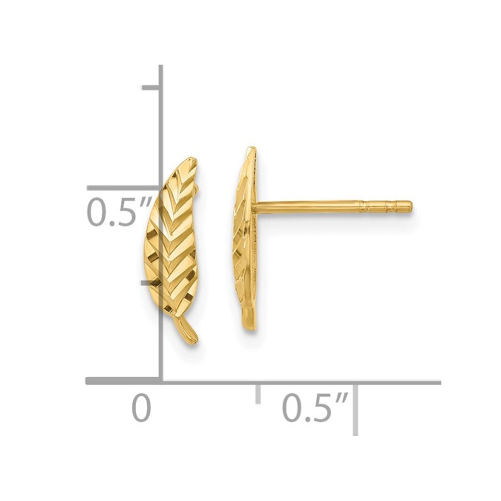 14K Yellow Gold Diamond-cut Leaf Post Earrings Image 2