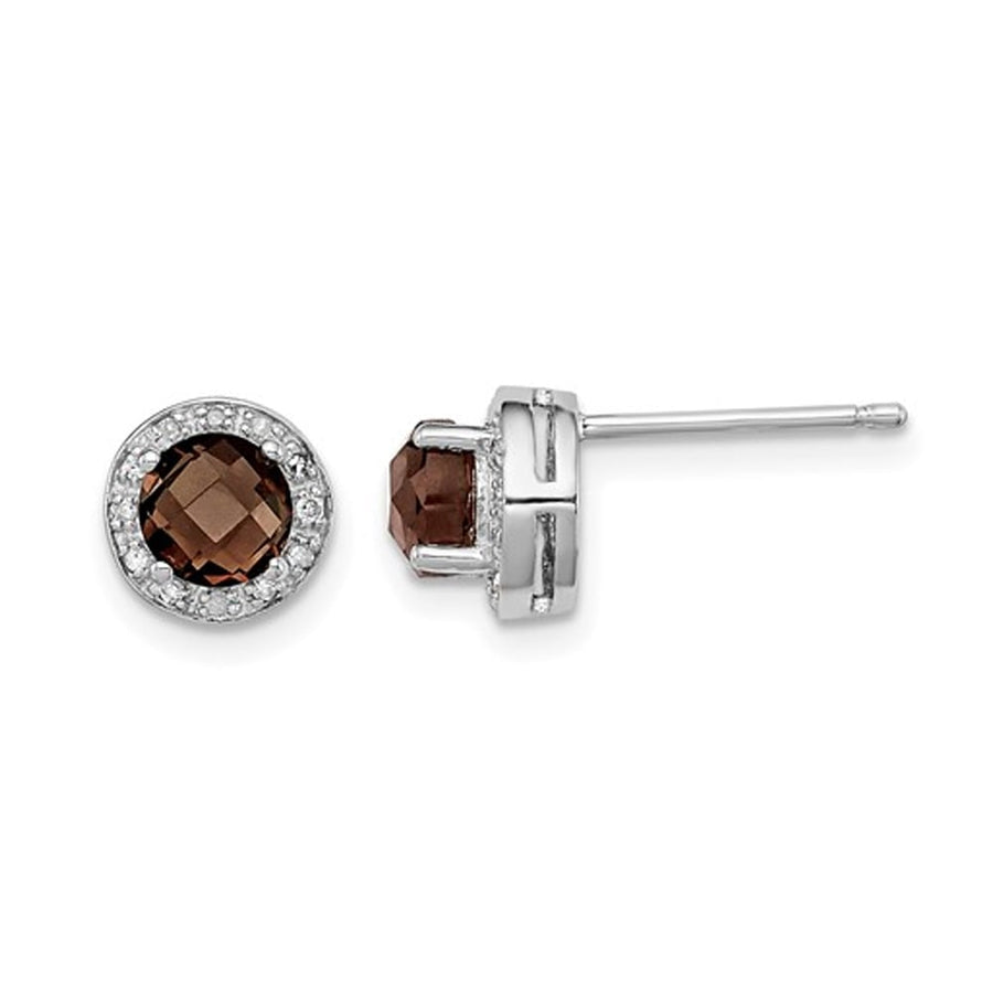 1/2 Carat (ctw) Smoky Quartz Solitaire Halo Diamond Earrings in Sterling Silver Image 1