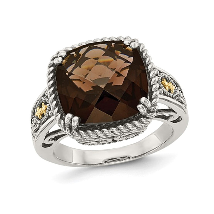 5.85 Carat (ctw) Cushion-Cut Smoky Quartz Ring in Antiqued Sterling Silver Image 1