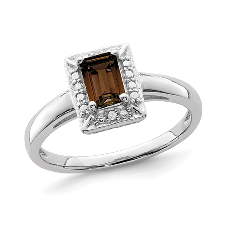 1/2 Carat (ctw) Emerald-Cut Smoky Quartz Ring in Sterling Silver Image 1