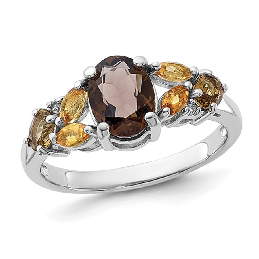 1.60 Carat (ctw) Smoky Quartz and Whiskey Quartz Ring in Sterling Silver Image 1