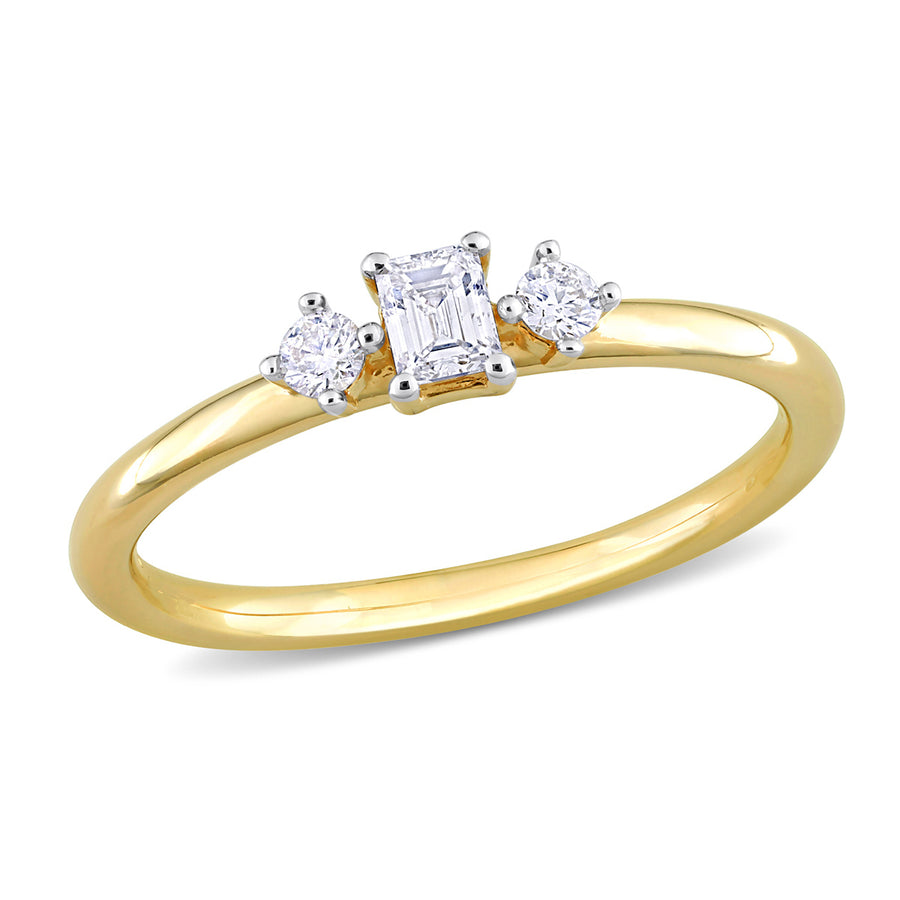 1/4 Carat (ctw I1-I2H-I) Three-Stone Emerald-Cut Diamond Ring in 14K Yellow Gold Image 1