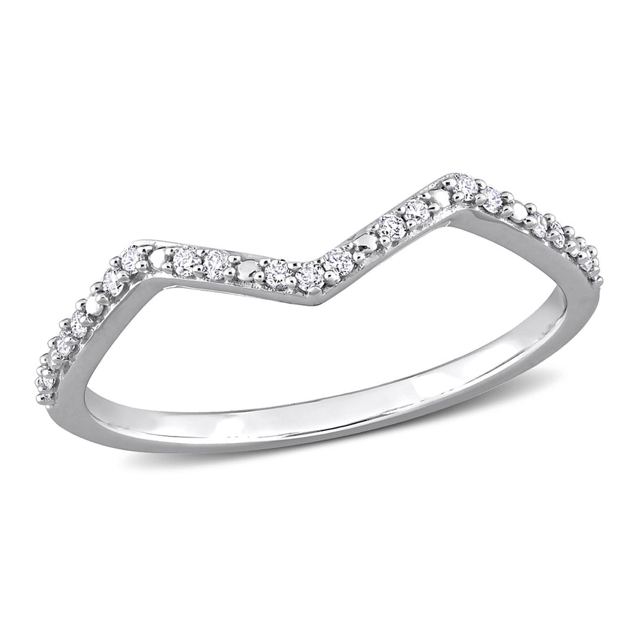 1/10 Carat (ctw) Diamond Wedding Band Chevron Ring in 14K White Gold Image 1