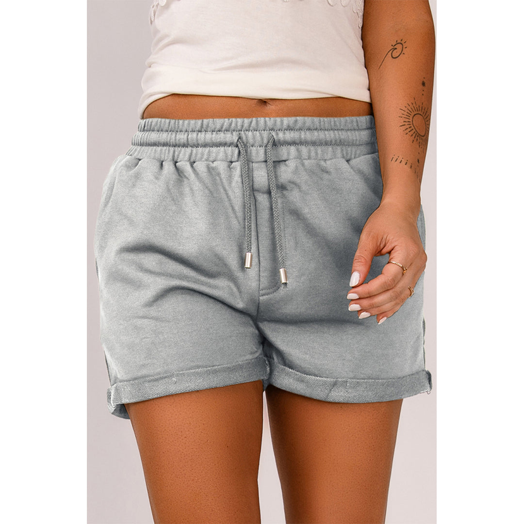 Womens Gray Tie Waist Side Pockets Cuffed Lounge Shorts Image 3