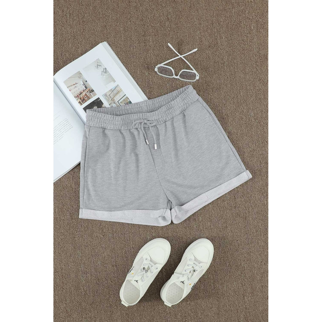 Womens Gray Tie Waist Side Pockets Cuffed Lounge Shorts Image 4