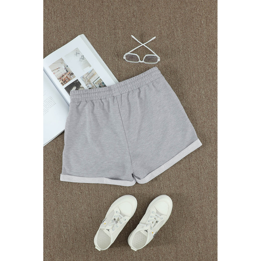 Womens Gray Tie Waist Side Pockets Cuffed Lounge Shorts Image 6