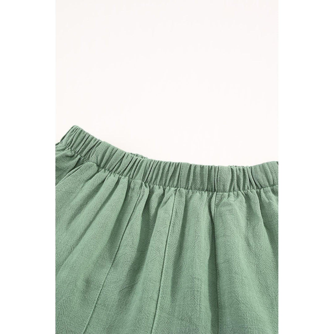 Womens Green High Waist Pocketed Ruffle Shorts Image 7