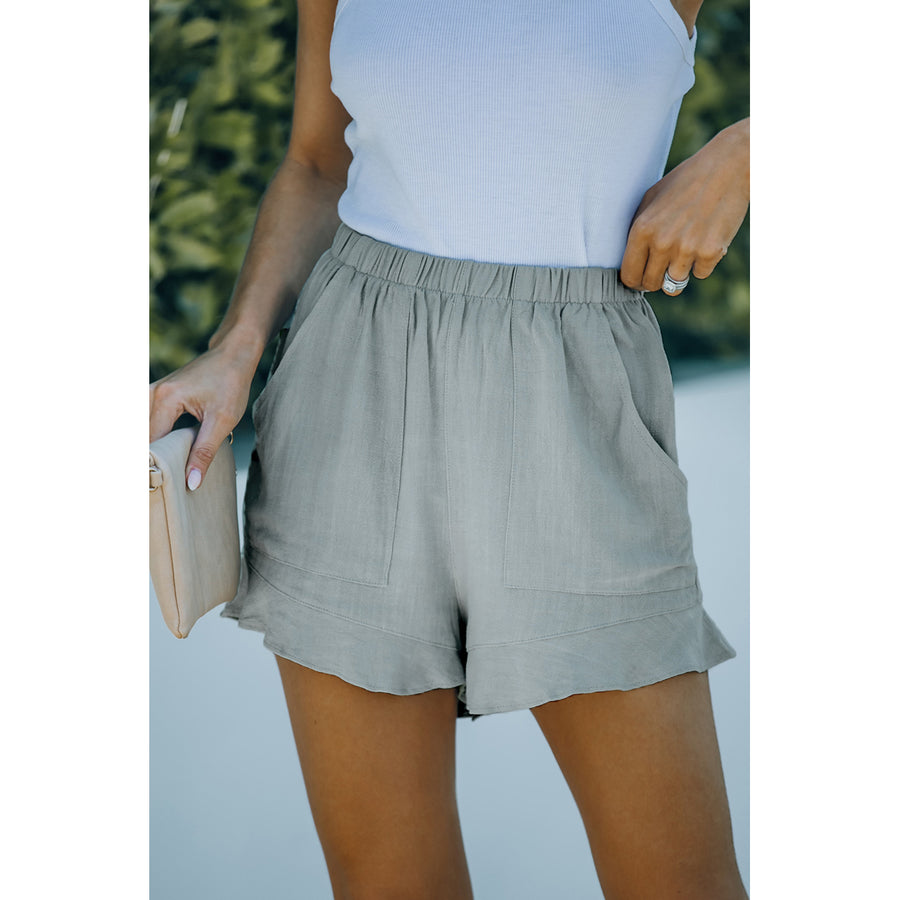 Womens High Waist Pocketed Ruffle Shorts Image 1