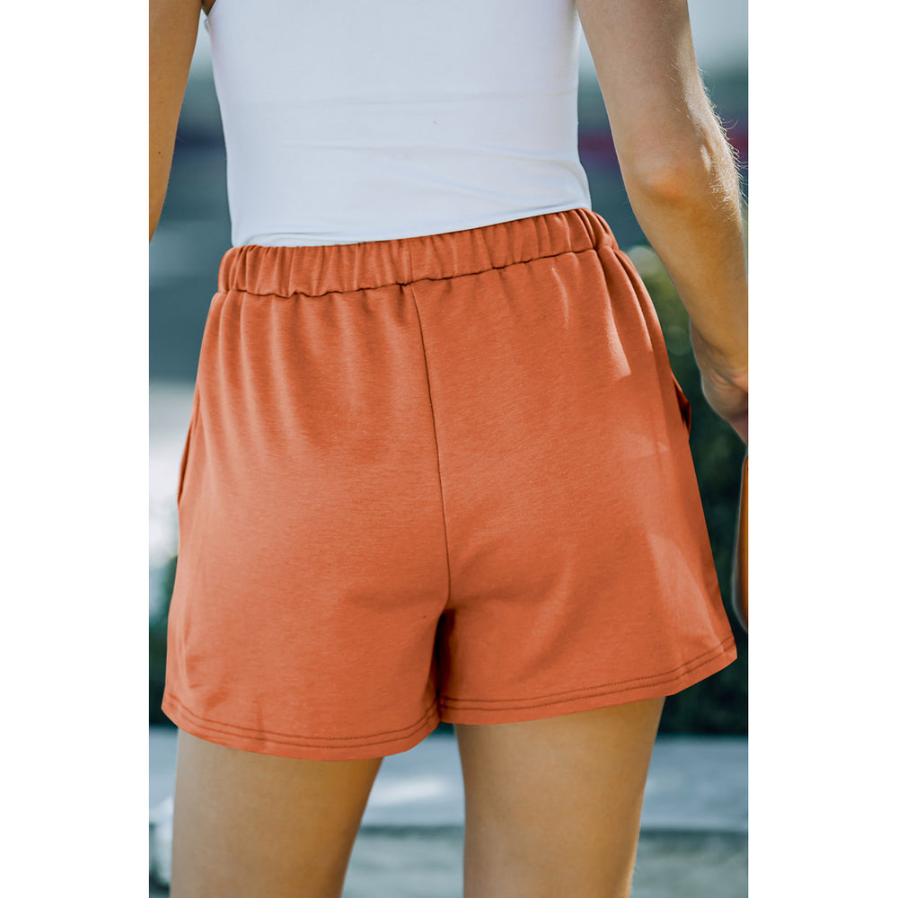 Womens Orange Drawstring Waist Pocket Shorts Image 2