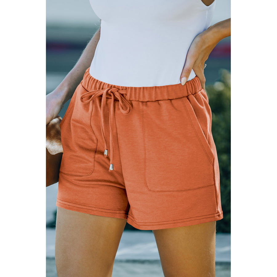 Womens Orange Drawstring Waist Pocket Shorts Image 1