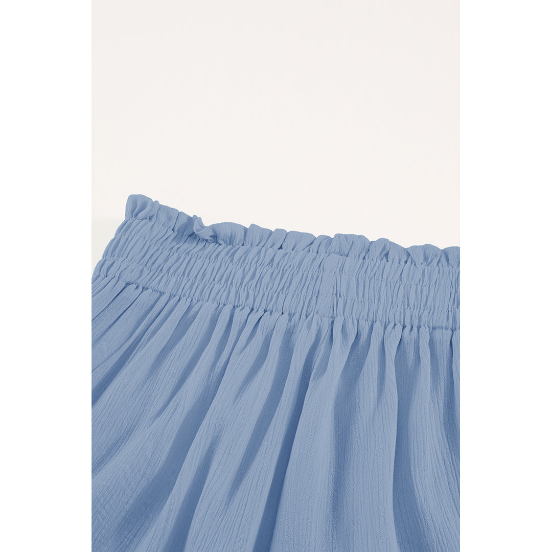 Womens Sky Blue Smocked High Waist Shorts Image 10