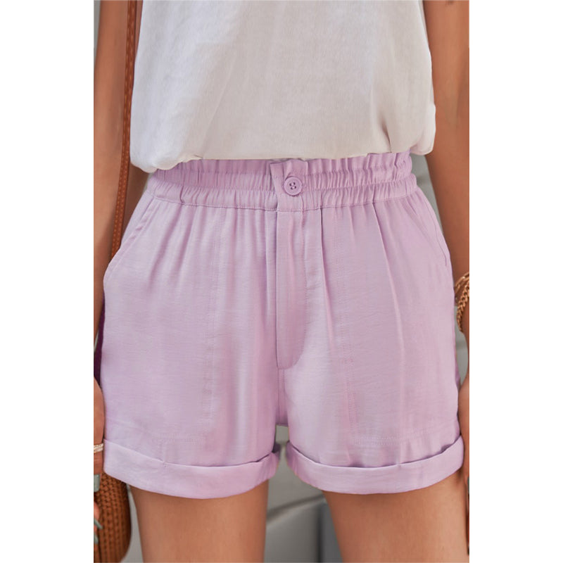Womens Violet Cuffed Leg Opening Paper-bag Waist Casual Shorts Image 1