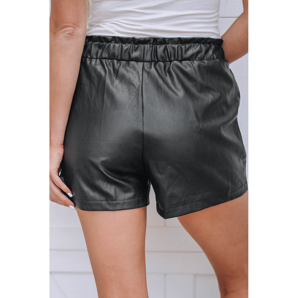 Womens Faux Leather Ruffle Waistband Shorts Image 2