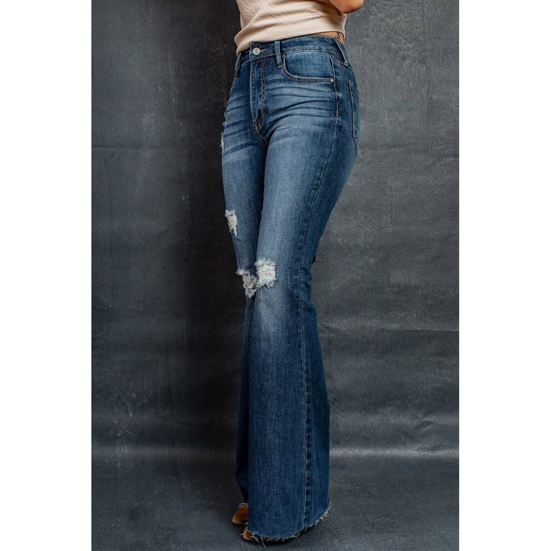 Womens Dark Wash Mid Rise Flare Jeans Image 3