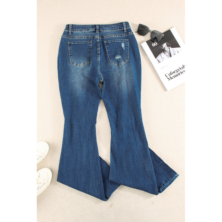 Womens Dark Wash Mid Rise Flare Jeans Image 6