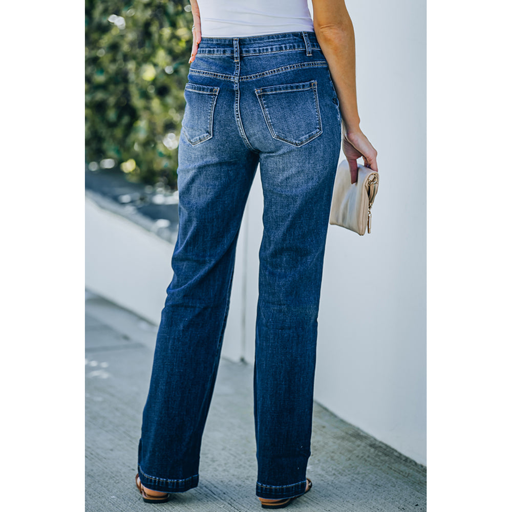 Womens Blue Wide Leg High Rise Jeans Image 2