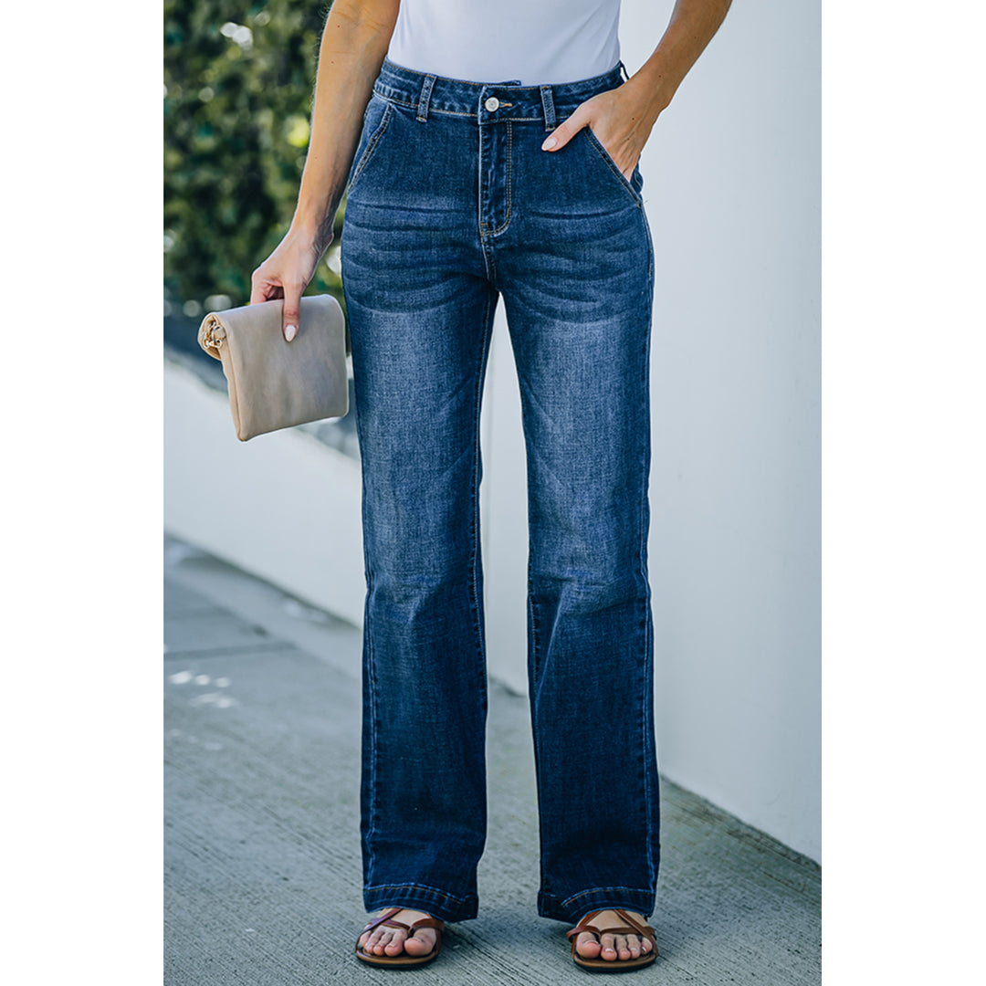 Womens Blue Wide Leg High Rise Jeans Image 4