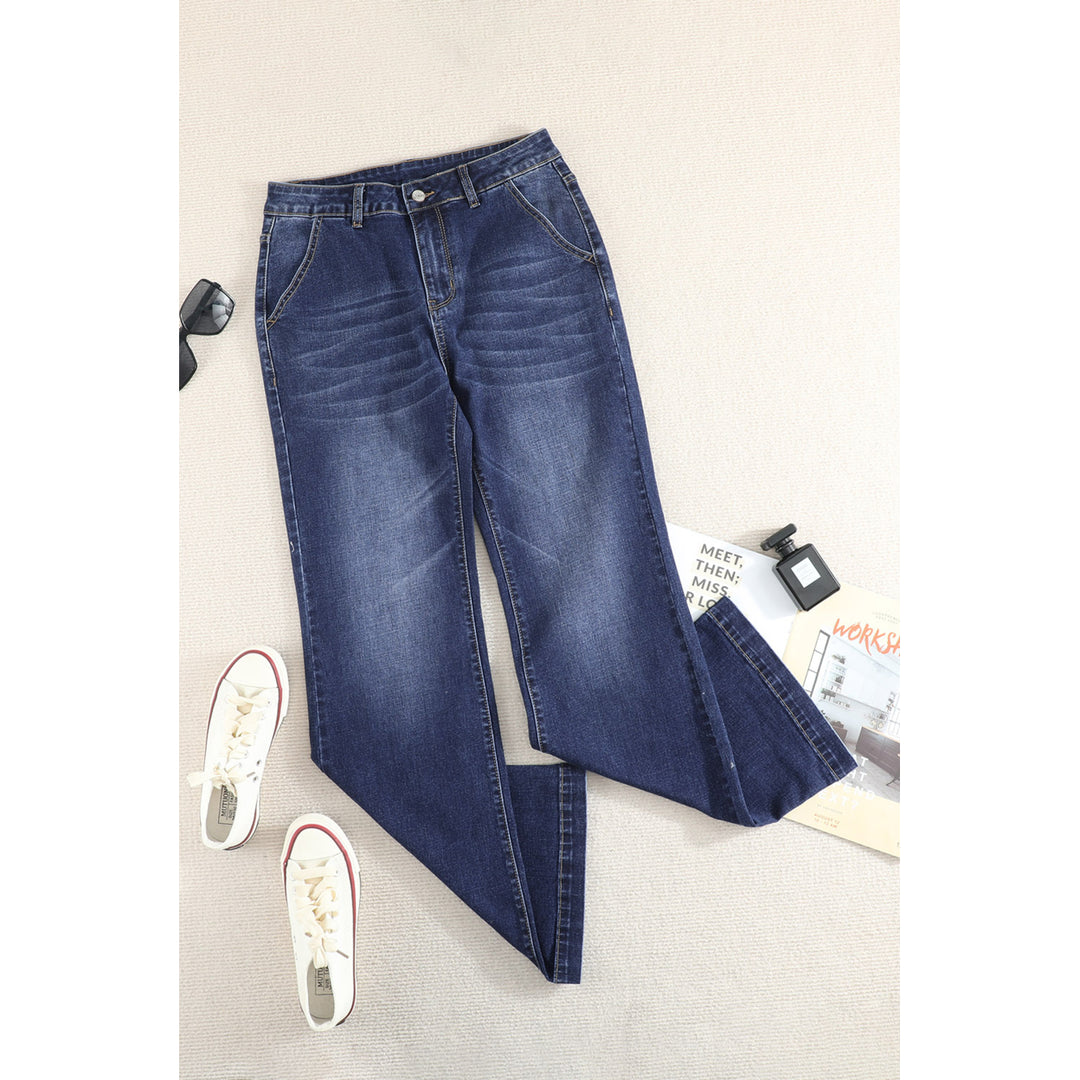 Womens Blue Wide Leg High Rise Jeans Image 11