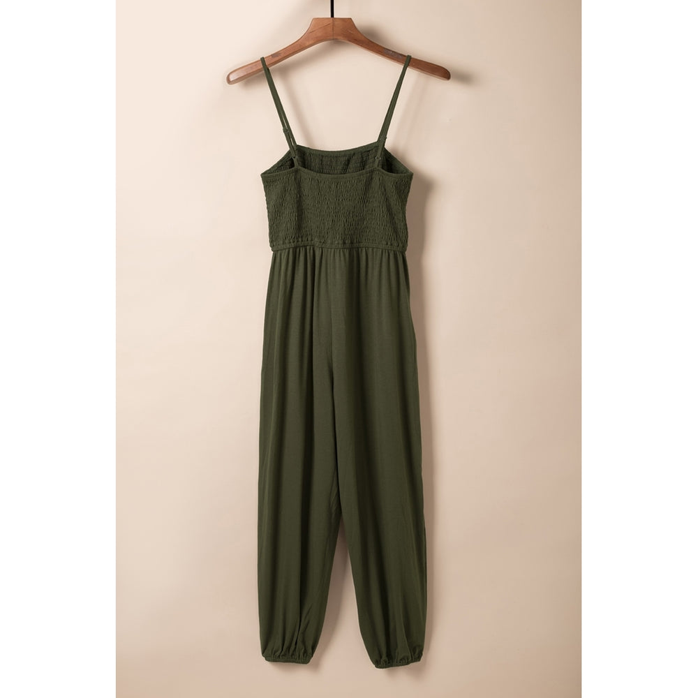 Womens Green Smocked Top Jogger Jumpsuit Image 2