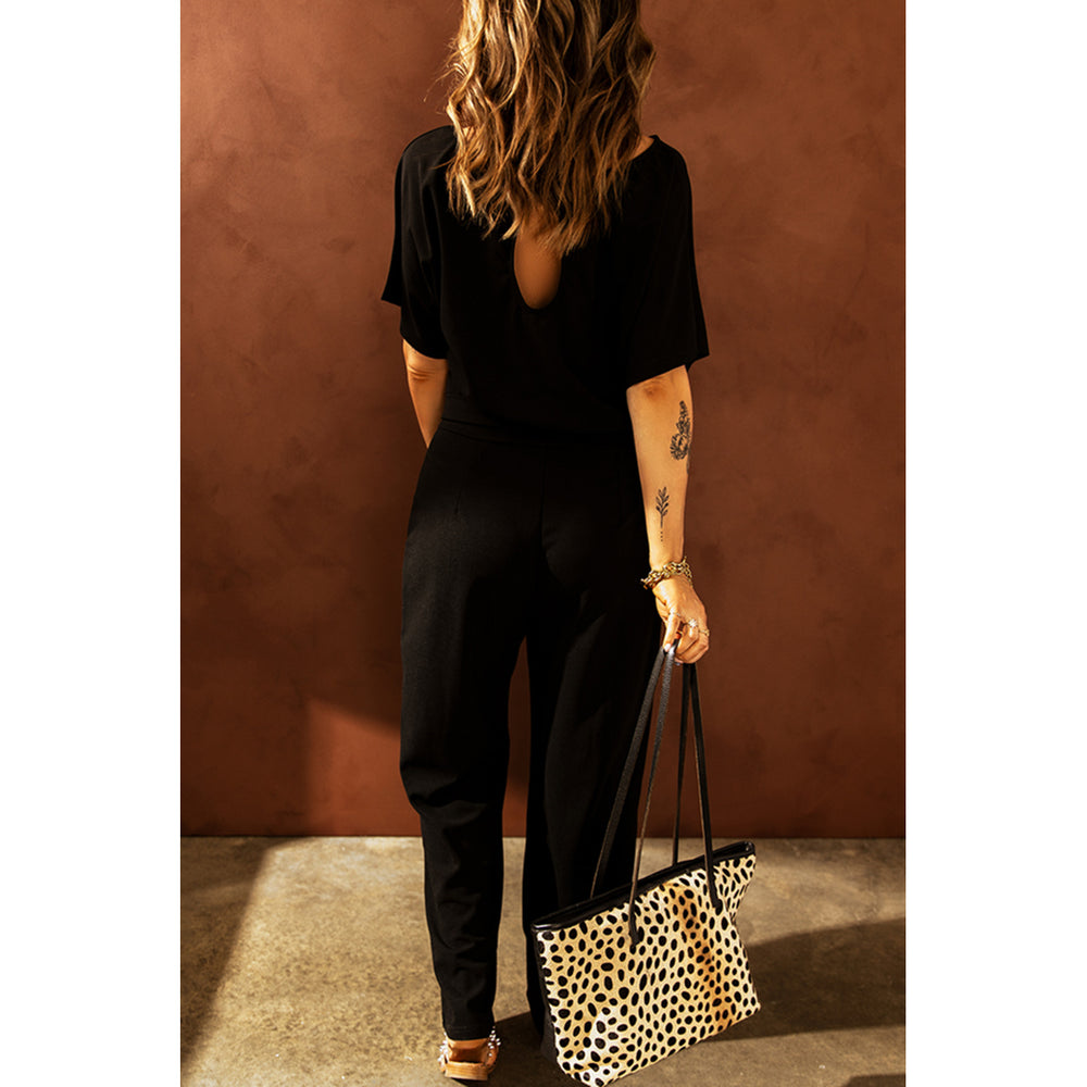 Womens Black Oh So Glam Belted Wide Leg Jumpsuit Image 2
